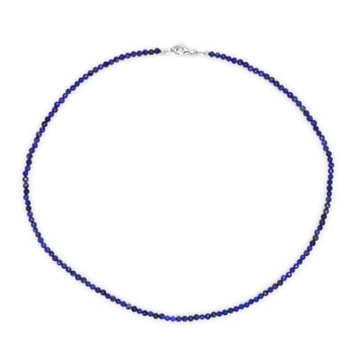 Cavill - 925 Sterling Zilver Halsketting - 26,018 Karaat Afghaanse Lapis Lazuli - Ronde Gefacetteerde Kralen - Luxe, Stijlvolle Ketting Zilver Dames