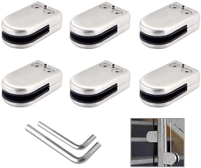 Dailygoods- Glasbeugels 6 Stuks - Verstelbare Glasbeugel - Roestvrij Staal 304 - Voor 6-8mm Glas - Inclusief Inbussleutels - Makkelijk te Installeren - Glasclip
