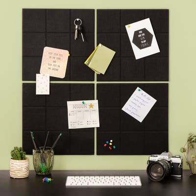 Vita Autentica Prikbord Zelfklevend-Inhoud 4 Stuks-30x30cm-Zwart-Incl. 20 Punaises-Viltbord-Memobord