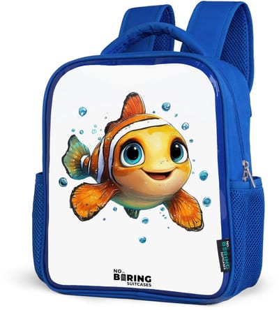 NoBoringSuitcases.com® - Rugzak blauw - Schooltas jongens - Clownvis met bellen op witte achtergrond - Kinder rugtas jongen - Boekentas kind - Kinderrugzak voor school - Schoolrugzak