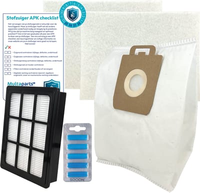 Multaparts® stofzuiger-APK set geschikt voor Nilfisk Power / Select serie | Complete onderhoudsset met stofzuigerzakken (10 x), motorfilter (2 x), HEPA filter, geursticks (5 x), APK-checklist & APK-sticker | Maak stofzuiger als nieuw
