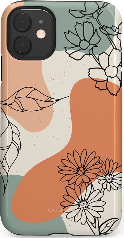 Casetastic hoesje geschikt voor Apple iPhone 11 - Dubbellaagse bescherming - Lijnenspel Botanisch - Fashion Case - Crème Saliegroen Perzik