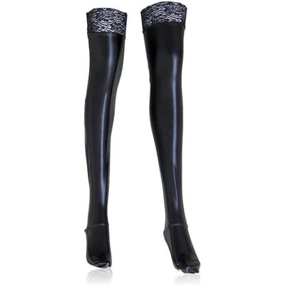 Dames Glanzende Olie Kousen PVC Latex Kousen Sexy Fetisj Lange Middel Hoge Sokken Dames Club Kleding Cosplay Kostuums Te Dragen met Jurk S black