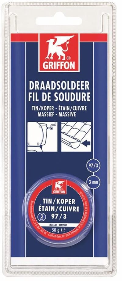 Griffon resist-3 draadsoldeer tin/koper 97/3 massief Ø 3 mm. - 50 gram