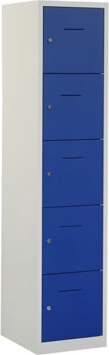 Industriële locker garderobekast 5 deurs (190x41,5x45 cm) Lichtgrijs hangoogsluiting (excl. hangslot)