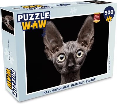 Puzzel Kat - Huisdieren - Portret - Zwart - Legpuzzel - Puzzel 500 stukjes