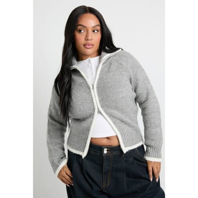 boohoo Dames Plus Grof Gebreide Trui met Ritssluiting | Grey | Maat: 20-22