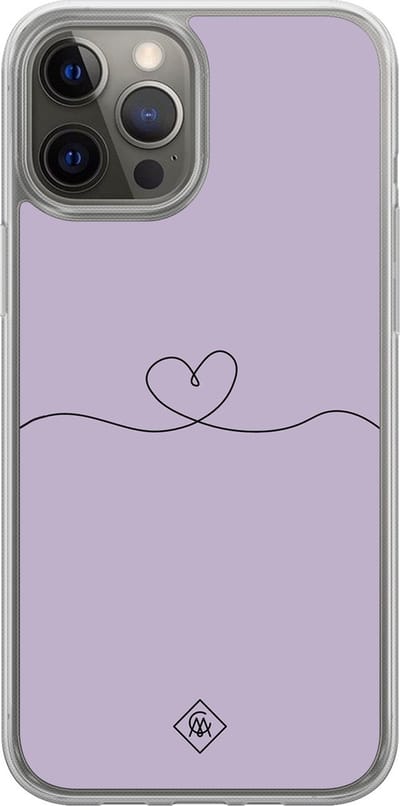 Casimoda® hoesje - Geschikt voor iPhone 12 Pro - Hart Lila - 2-in-1 case - Schokbestendig - Illustratie - Verhoogde randen - Paars, Transparant