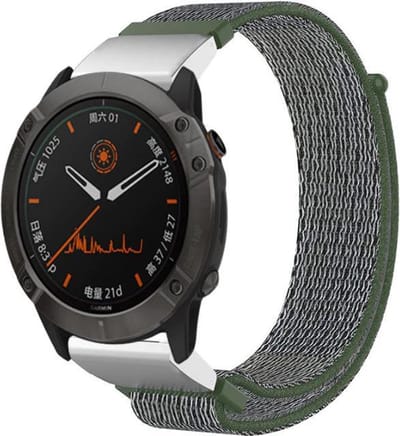 Stoffen nylon bandje geschikt voor Garmin Fenix 5 - Plus & Sapphire - Fenix 6 - Pro & Sapphire - Garmin Fenix 7 / 8 - 47mm / E - Garmin Epix Gen 2 - Quickfit 22 / 22mm band voor Garmin smartwatches - Horlogebandje - Polsband - groen