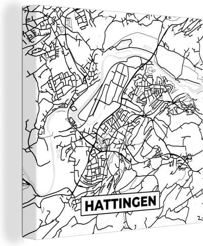 Canvas Schilderij Hattingen - Stadskaart - Kaart - Plattegrond - 20x20 cm - Wanddecoratie