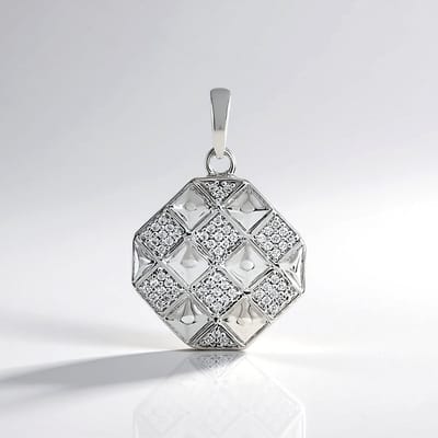 Cavill - 925 Sterling Zilveren Hanger met 60 Cambodjaanse Zirkonen (0,377 ct) - Modern Achthoekig Geometrisch Design - Elegante Dames Sieraad 28x19 mm