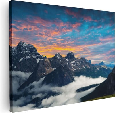 Artaza Canvas Schilderij Zonsondergang - 40x30 cm - Klein - Wanddecoratie Bergen - Muurdecoratie Woonkamer - Kamer Accessoires Natuur