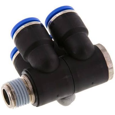 10mm x R1/4'' 4-way Manifold Messing/PA 66 Insteekfitting Buitendraad Draaibaar NBR