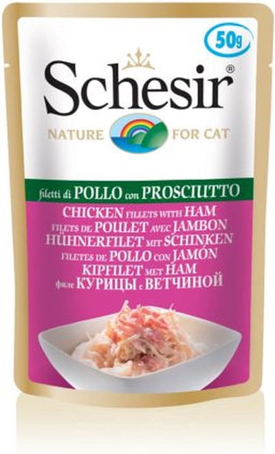 Schesir Adult - Natvoer Kat - Kipfilet & Ham in Gelei - Aanvullend - 24 x 50g