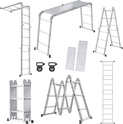 Multifunctionele ladder - Vouwladder combi - Klus Klussen - Stevig aluminium - 340 cm - Zilver