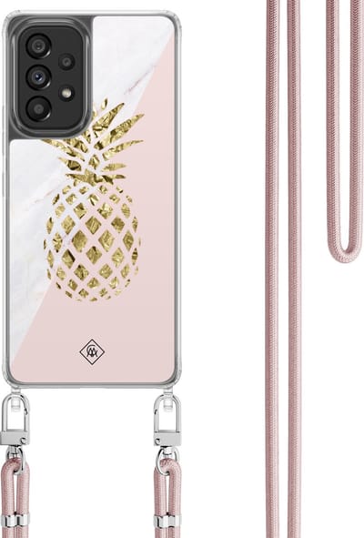 Casimoda® hoesje met koord - Geschikt voor Samsung A53 - Ananas - Afneembaar koord - TPU/polycarbonaat - Roze