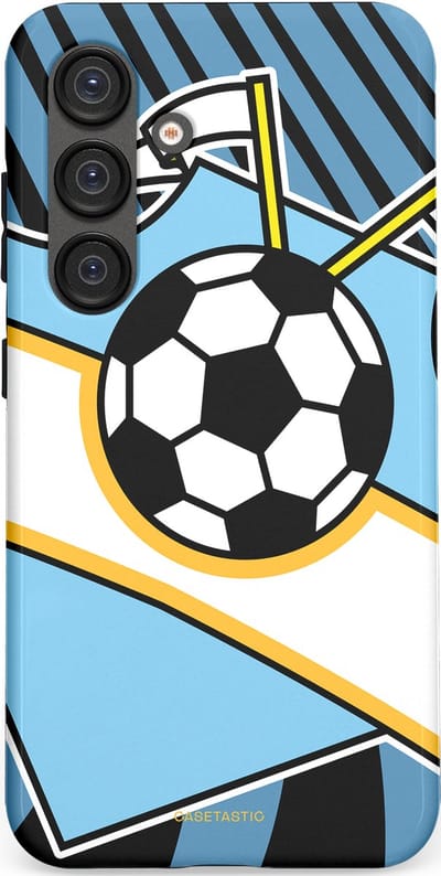 Casetastic hoesje geschikt voor Samsung Galaxy S25 - Dubbellaagse bescherming - Kampioensbal - Fashion Case - Lichtblauw Zwart Wit