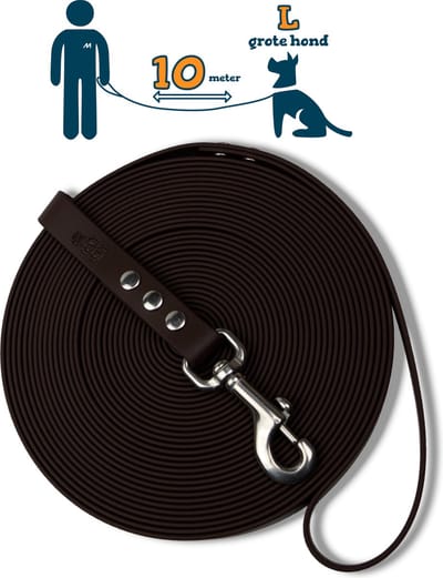 Miqdi lange lijn – BioThane® - donkerbruin – 10meter lang – 19mm breed – L/XL - grote hond– lange hondenriem