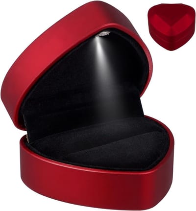 Hartvormige Ringdoos met LED Verlichting, Fluwelen Opberbox voor Verloving, Trouwen en Valentijnsdag Cadeau, Rood