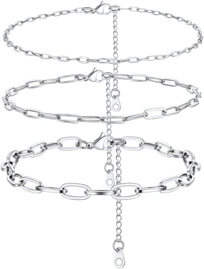 Dailygoods - Set van 3 Dames Enkelkettinkjes van Roestvrij Staal