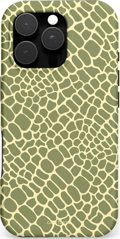 Casetastic hoesje geschikt voor Apple iPhone 16 Pro - MagSafe - Dubbellaagse bescherming - Exotische Groen Geel Krokodillen Schubben - Fashion Case - Saliegroen Beige