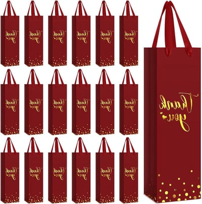 Wijn geschenkzakjes - Fles decoratie - Cadeau geven - Goudfolie bedankje - 30 stuks - Bordeaux