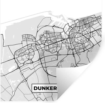 Muurstickers - Sticker Folie - Kaart - Stadskaart - Dunkerque - Plattegrond - Frankrijk - 100x100 cm - Plakfolie - Muurstickers Kinderkamer - Zelfklevend Behang XXL - Zelfklevend behangpapier - Stickerfolie