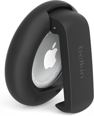 Belkin AirTag-houder met clip geschikt voor Apple AirTag, Stevige, beschermende houder met sleutelhanger, Sleutelring voor Air Tag, Accessoire dat beschermt tegen krassen – Zwart
