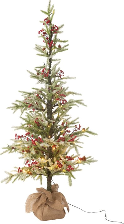 J-Line decoratie kerstboom Sneeuw + Zak - kunststof/jute - groen/rood - large - LED lichtjes
