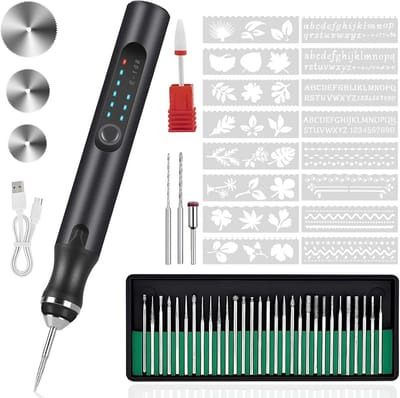 Draadloze graveerpen met 37 bits - USB-oplaadbaar etsgereedschap voor sieraden, hout, glas en steen