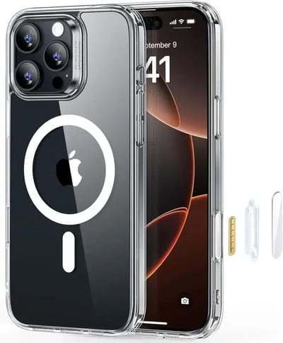 ESR Classic Hybrid HaloLock Hoesje Geschikt voor Apple iPhone 16 Pro Max | Compatibel met MagSafe / Qi2 en HaloLock | Back Cover met Magneet | Cameraregelaar Control Knop | Transparant