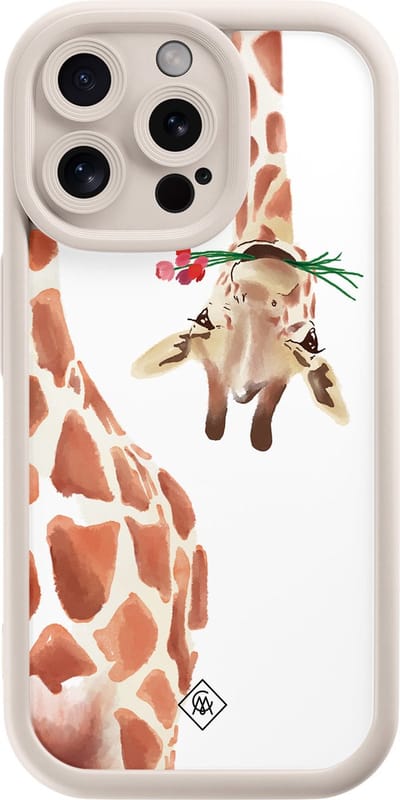 Casimoda® hoesje - Geschikt voor iPhone 15 Pro Max - Giraffe - Effen telefoonhoesje met lensbescherming - Siliconen/TPU - Backcover - Bruin/beige