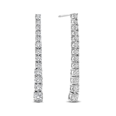 New Bling 9NB-1286 Zilveren Oorbellen met Zirkonia Steentjes - 50x3,8mm - Oorhangers - 2 Rijen - Zirkonia - Rhodium - Zilver