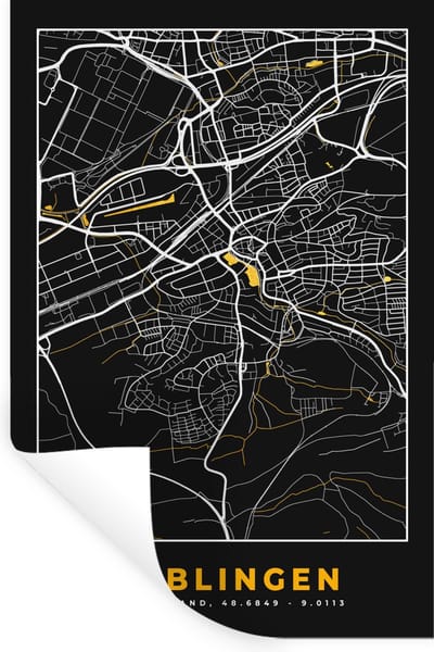 Muurstickers - Sticker Folie - Böblingen – Stadskaart – Gold – Plattegrond – Stadskaart – Kaart - Duitsland - 20x30 cm - Plakfolie - Muurstickers Kinderkamer - Zelfklevend Behang - Zelfklevend behangpapier - Stickerfolie