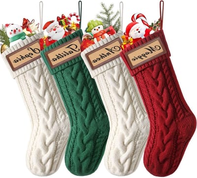 Grote Kerstkousen 45 cm Kabelbrei Unieke Bordeauxtint voor Kinderen, Persoonlijk Cadeau voor Kerstmis en Decoratie bij de Openhaard
