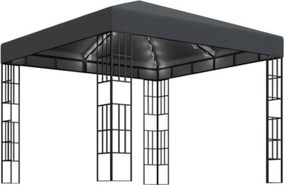 vidaXL - Prieel - met - LED-lichtslinger - 3x3 - m - antracietkleurig