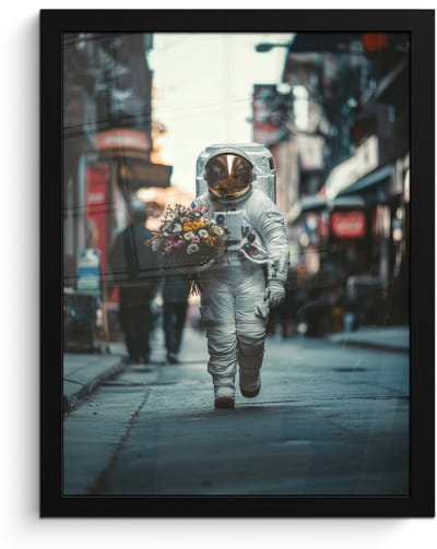 Poster in lijst - Fotolijst 30x40 cm - Posters - Boeket - Bloemen - Kleurrijk - Astronaut - Posterlijst zwart - Decoratie - Wanddecoratie woonkamer - Muurdecoratie slaapkamer