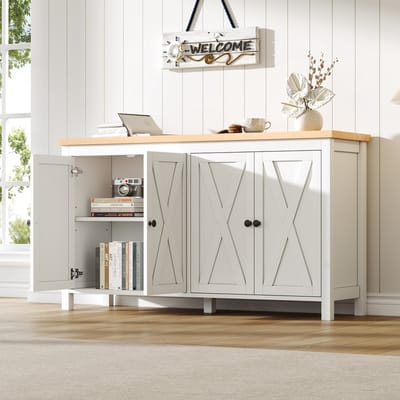 Moderne dressoir140x40x78 cm - zwarte ronde handgrepen - 2 planken - multifunctionele opbergkast - wit