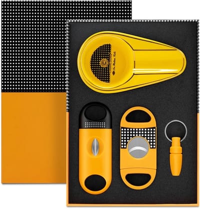 Cohiba - sigarenknipper - sigarenasbak - luxe set - geel - sigaar cadeau box