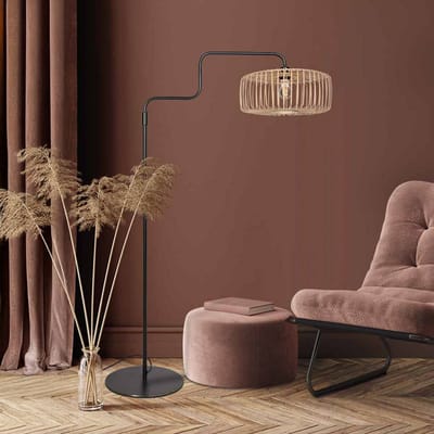 Zwarte vloerlamp Breeza-Beache 4159ZW met verstelbare hoogte van 150-165 cm, bamboekap Ø50 cm, trendy design - Steinhauer