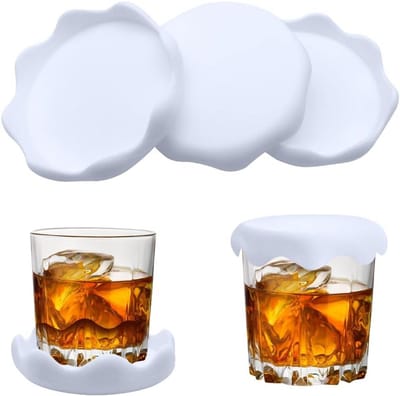 Universele Silicone Dekselset - 4 Stuks, Sneeuwontwerp, Wit, Geschikt voor Bekers, Glazen en Blikken (9cm Binnen Diameter)