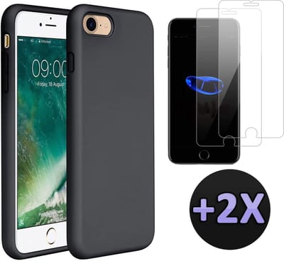 HB Hoesje Geschikt voor Apple iPhone SE (2020) Zwart - Siliconen Back Cover / 2 X Glazen Screenprotector