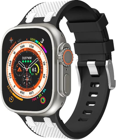 Strap-it Siliconen sport bandje met structuur geschikt voor Apple Watch 1/2/3/4/5/6/7/8/9/10/11/SE/SE2/SE3/Ultra (2/3) - Maat: 44/45/46/49mm - Zwart/Wit