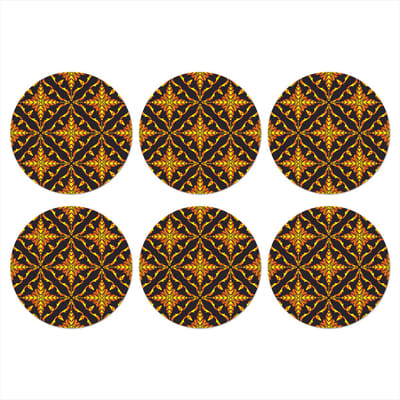 Onderzetters voor glazen - Rond - Patronen - Kerst - Goud - 10x10 cm - Glasonderzetters - 6 stuks - Tafeldecoratie Kerstmis - Kerstdecoratie tafel - Tafelversiering