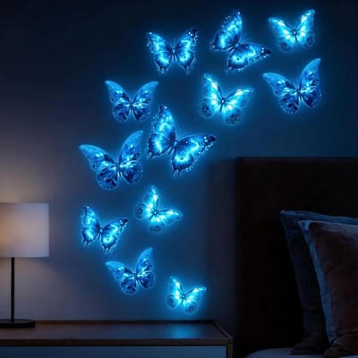 Muurstickers met vlinders in schelppatroon, 12 stuks, glow in the dark, decoratie voor slaapkamer en woonkamer