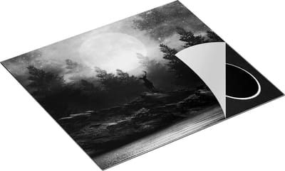 Chefcare Inductie Beschermer Hert op een Rots tijdens Volle Maan - Zwart Wit - 60x50 cm - Afdekplaat Inductie - Kookplaat Beschermer - Inductie Mat