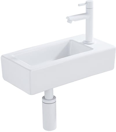 QeramiQ Fuente Fonteinset - 37.5x18.5x9cm - keramiek - kraangat rechts - fonteinkraan mat wit - afvoerplug - verlaagd sifon - Glans wit