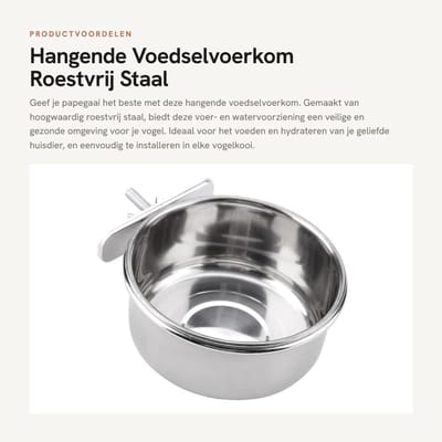 Dailygoods- Voerkom Roestvrij Staal - Voederstation - Vogelaccessoire - Antiroest - Duurzaam - Veilig en Gezond - Vogeldrinkbak