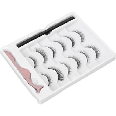 Magnetische Wimpers Eyeliner Kit 6 Paren Nepwimpers Vloeibare Eyeliner met Pincet Make-up Tool Set wit