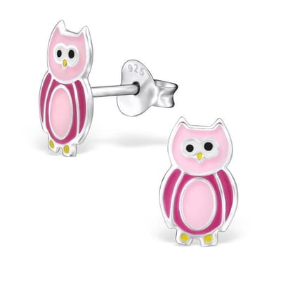 Aramat Jewels | Oorbellen | Zilveren Uiltjes Oorbellen Roze Emaille – 10x6mm 925 Zilver | | | |10mm | Zilver | Kinderen, Volwassenen | Verkleurd niet